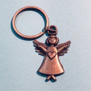 Vintage Pewter Angel Keychain Keyring With Heart Charm
